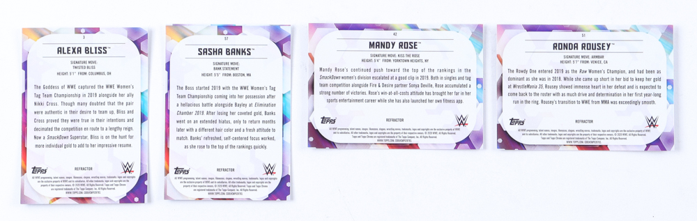 2020 Topps Chrome WWE Refractors Complete Set of (100) Cards with Alexa Bliss #3, Sasha Banks #57, Mandy Rose #42, Ronda Rousey #51 at PristineAuction.com 2020 Topps Chrome WWE Refractors Complete Set of (100) Cards with Alexa Bliss #3, Sasha Banks #57, Mandy Rose #42, Ronda Rousey #51 at PristineAuction.com