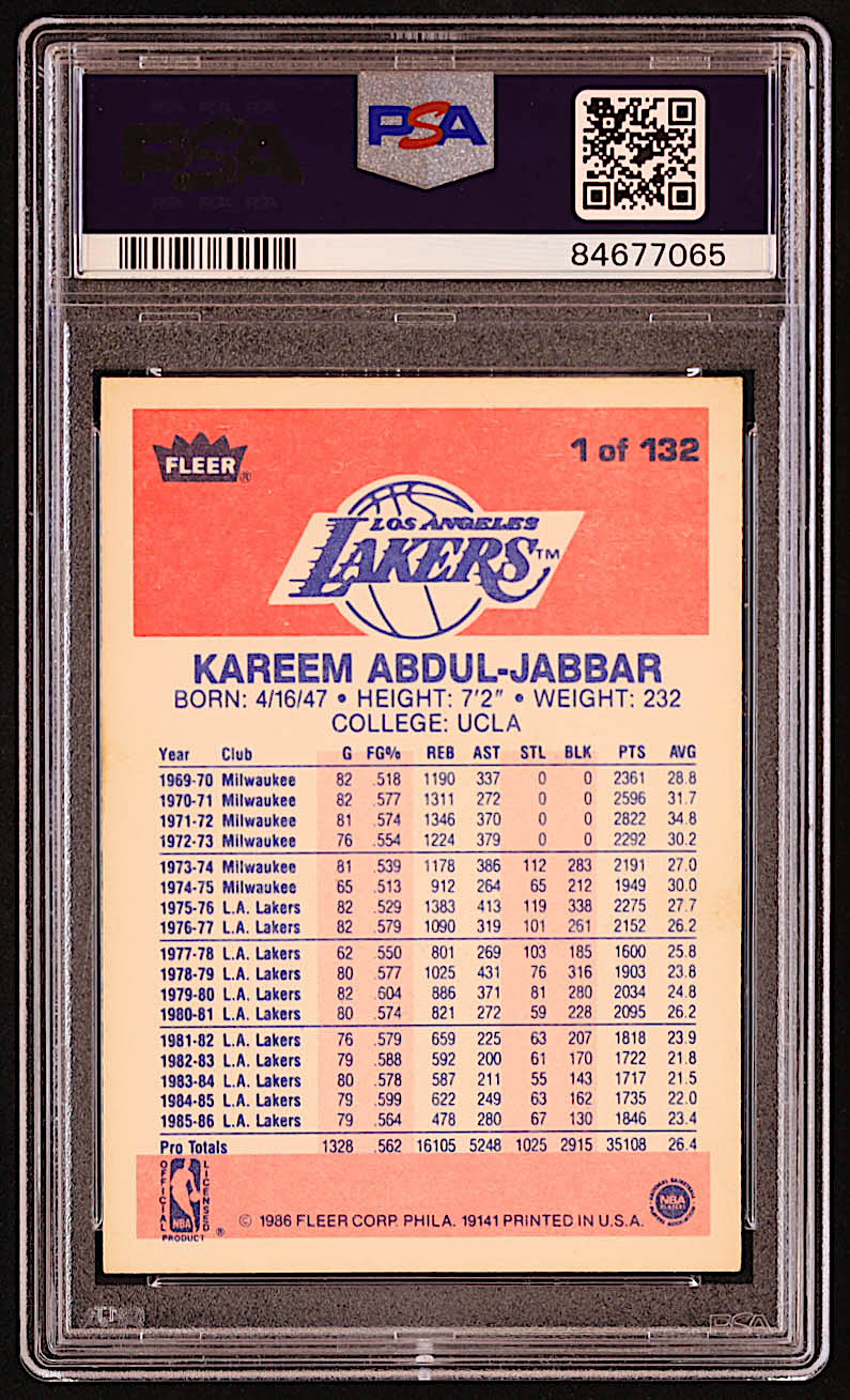 Kareem Abdul-Jabbar 1986-87 Fleer #1 (PSA 6) at PristineAuction.com Kareem Abdul-Jabbar 1986-87 Fleer #1 (PSA 6) at PristineAuction.com