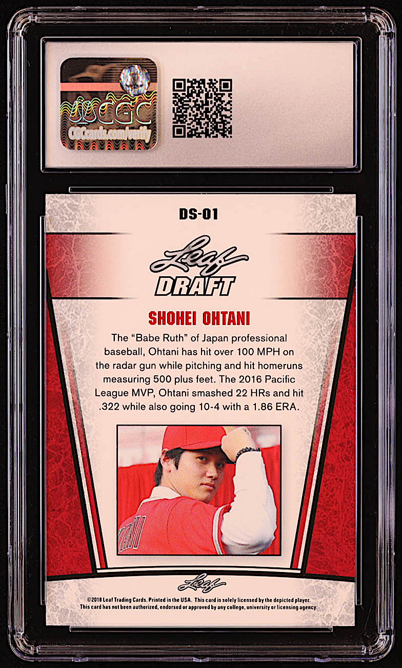 Shohei Ohtani 2018 Leaf Draft Silver #DS01 RC (CGC 10) at PristineAuction.com Shohei Ohtani 2018 Leaf Draft Silver #DS01 RC (CGC 10) at PristineAuction.com