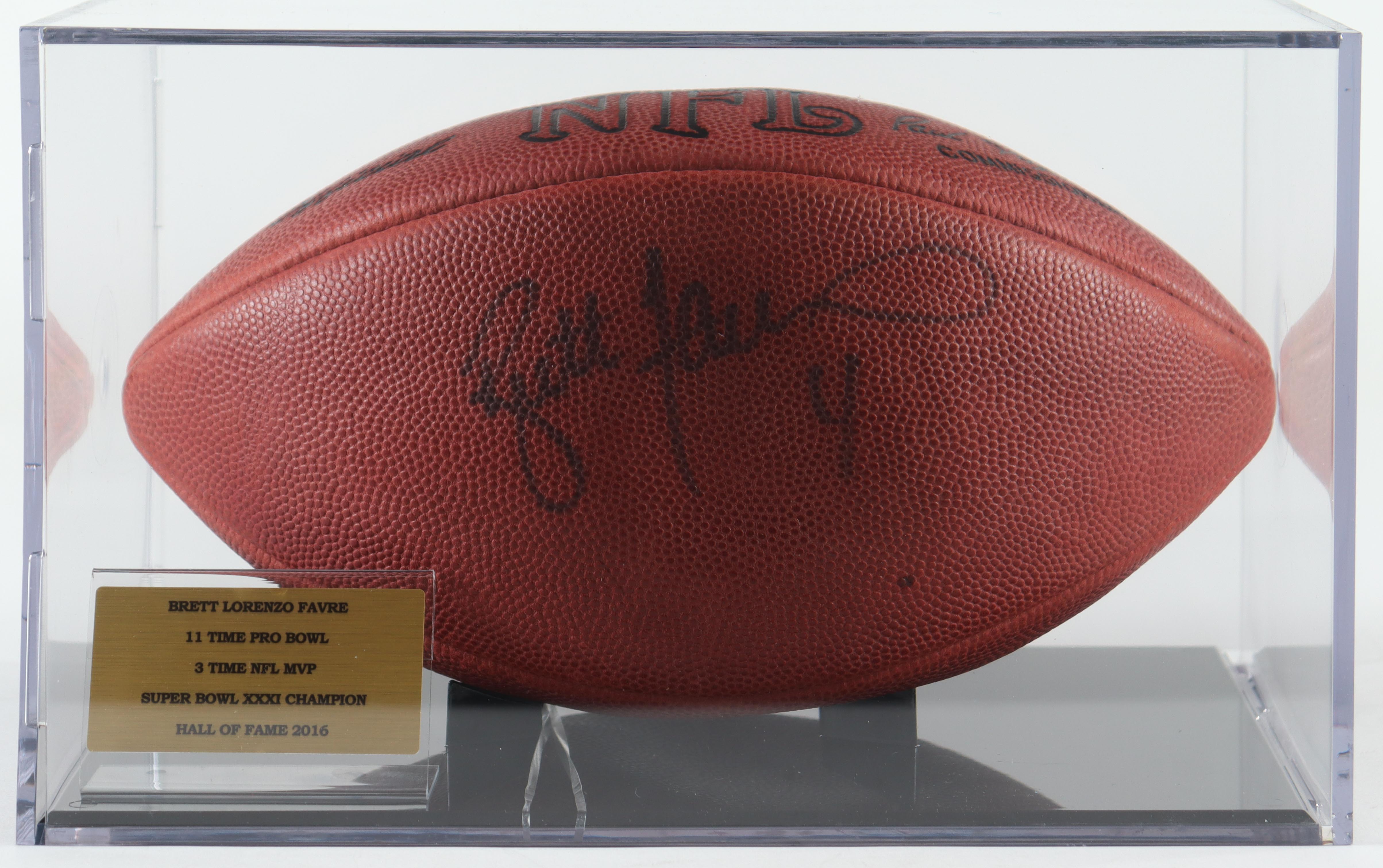 Brett Favre Signed Official NFL Official Game Ball Football With Acrylic Display Case (JSA) at PristineAuction.com Brett Favre Signed Official NFL Official Game Ball Football With Acrylic Display Case (JSA) at PristineAuction.com