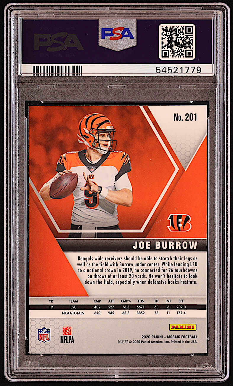 Joe Burrow 2020 Panini Mosaic #201 RC (PSA 9) at PristineAuction.com Joe Burrow 2020 Panini Mosaic #201 RC (PSA 9) at PristineAuction.com