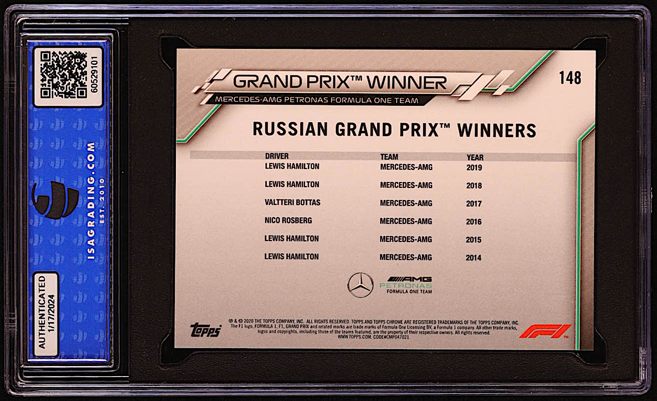 Lewis Hamilton 2020 Topps Chrome Sapphire Formula 1 #148 / Grand Prix Winners (ISA 10) at PristineAuction.com Lewis Hamilton 2020 Topps Chrome Sapphire Formula 1 #148 / Grand Prix Winners (ISA 10) at PristineAuction.com