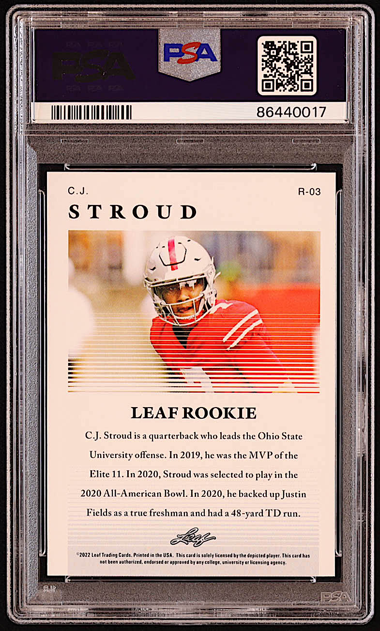 C. J. Stroud 2022 Leaf Special Release Rookie #R03 RC (PSA 10) at PristineAuction.com C. J. Stroud 2022 Leaf Special Release Rookie #R03 RC (PSA 10) at PristineAuction.com