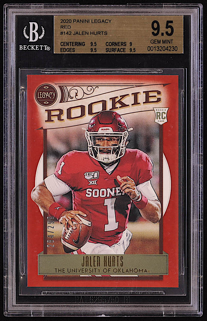 Jalen Hurts 2020 Panini Legacy Red #142 #284/299 RC (BGS 9.5) at PristineAuction.com Jalen Hurts 2020 Panini Legacy Red #142 #284/299 RC (BGS 9.5) at PristineAuction.com