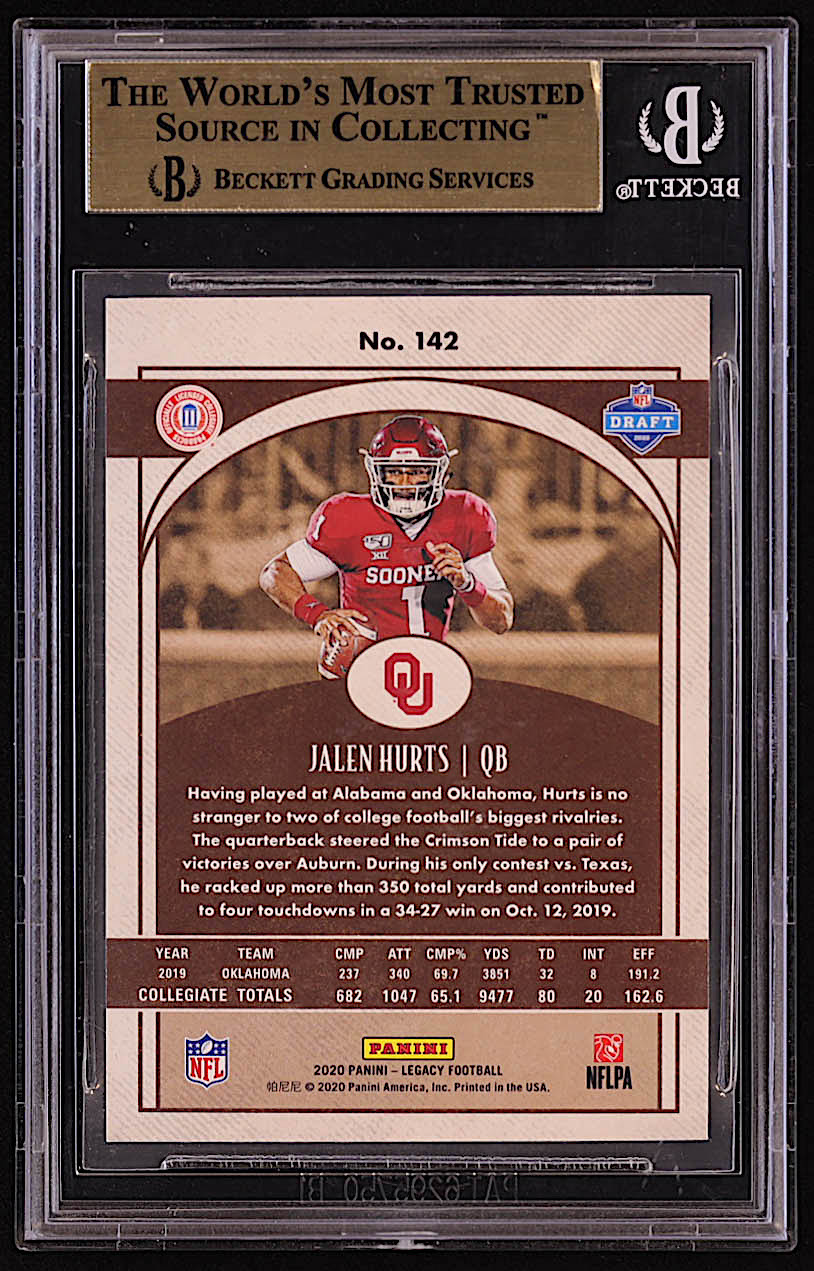 Jalen Hurts 2020 Panini Legacy Red #142 #284/299 RC (BGS 9.5) at PristineAuction.com Jalen Hurts 2020 Panini Legacy Red #142 #284/299 RC (BGS 9.5) at PristineAuction.com