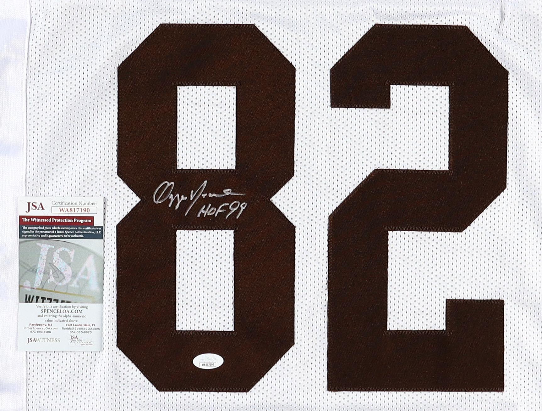 Ozzie Newsome Signed Jersey Inscribed "HOF 99" (JSA) at PristineAuction.com Ozzie Newsome Signed Jersey Inscribed "HOF 99" (JSA) at PristineAuction.com