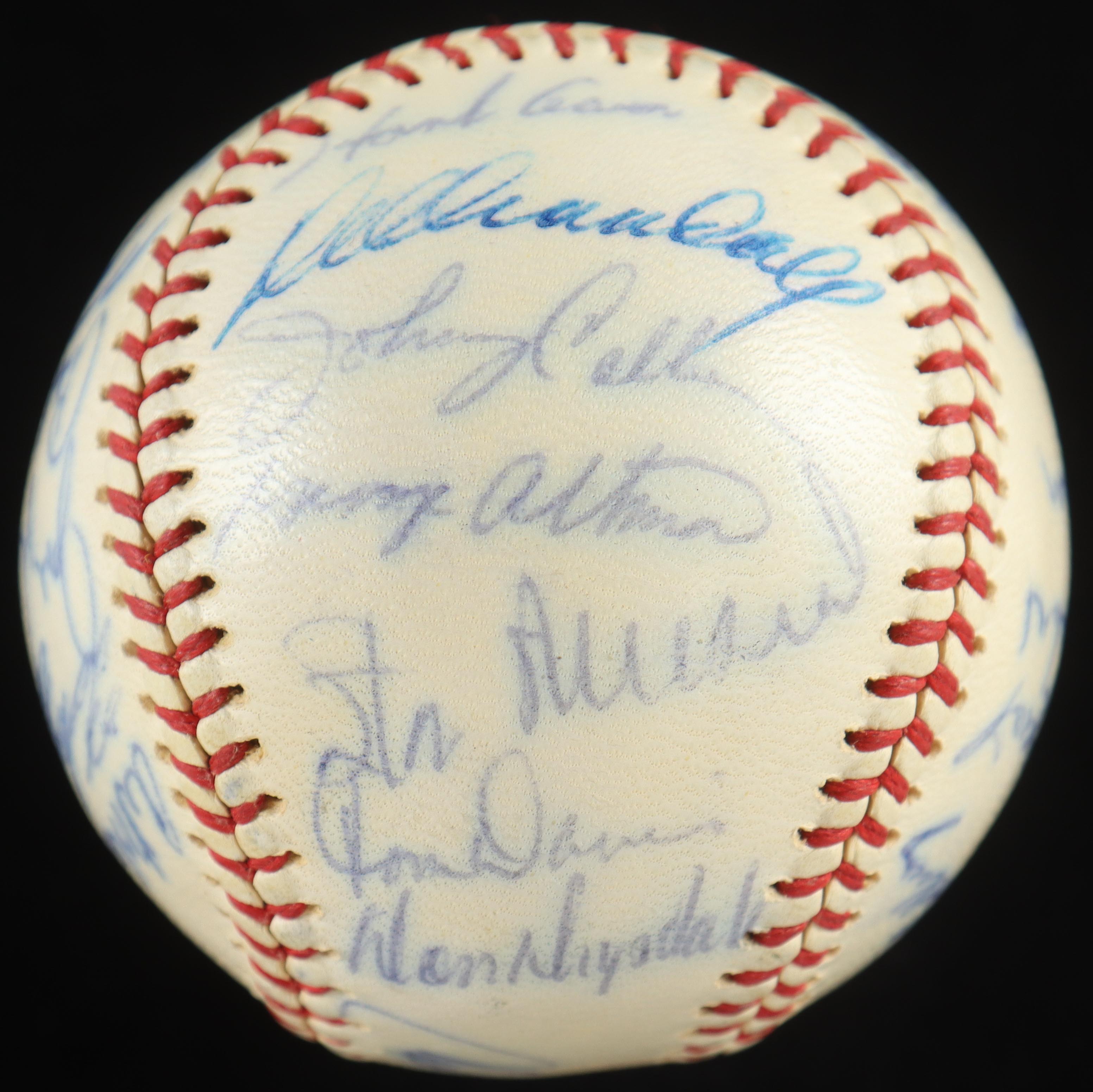 1962 NL All-Stars ONL Baseball Signed By (25) with Orlando Cepeda, Bob Gibson, Hank Aaron, Ernie Banks, Roberto Clemente (JSA) at PristineAuction.com 1962 NL All-Stars ONL Baseball Signed By (25) with Orlando Cepeda, Bob Gibson, Hank Aaron, Ernie Banks, Roberto Clemente (JSA) at PristineAuction.com