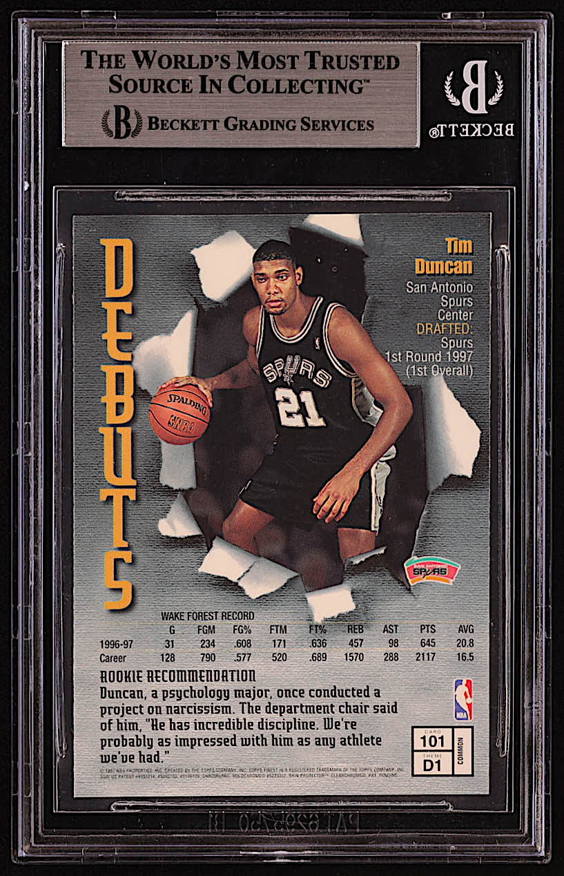 Tim Duncan 1997-98 Finest #101 B RC (BGS 9) at PristineAuction.com Tim Duncan 1997-98 Finest #101 B RC (BGS 9) at PristineAuction.com