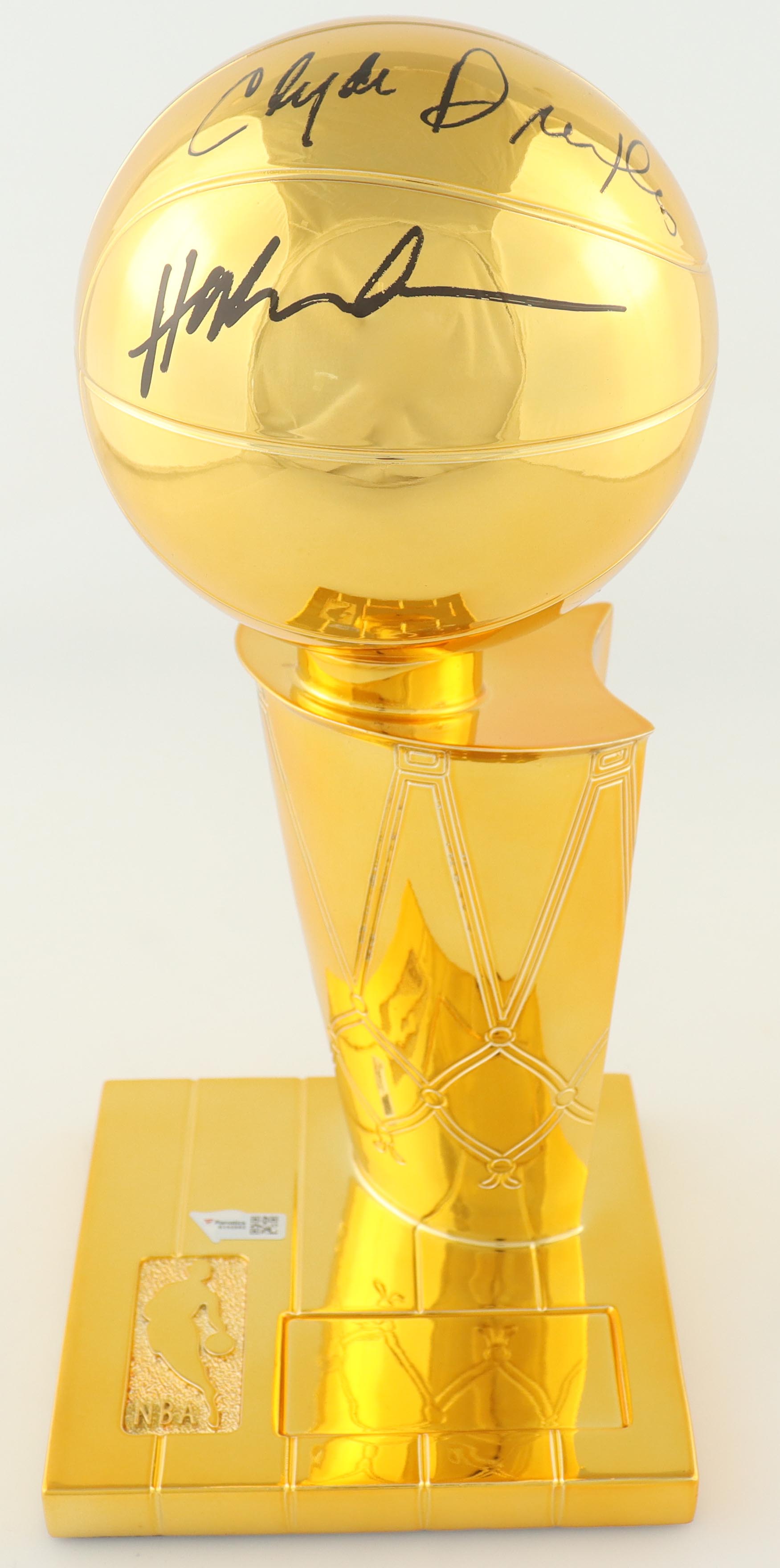 Clyde Drexler & Hakeem Olajuwon Signed Rockets NBA Champions 12" Replica Trophy (Fanatics) at PristineAuction.com Clyde Drexler & Hakeem Olajuwon Signed Rockets NBA Champions 12" Replica Trophy (Fanatics) at PristineAuction.com