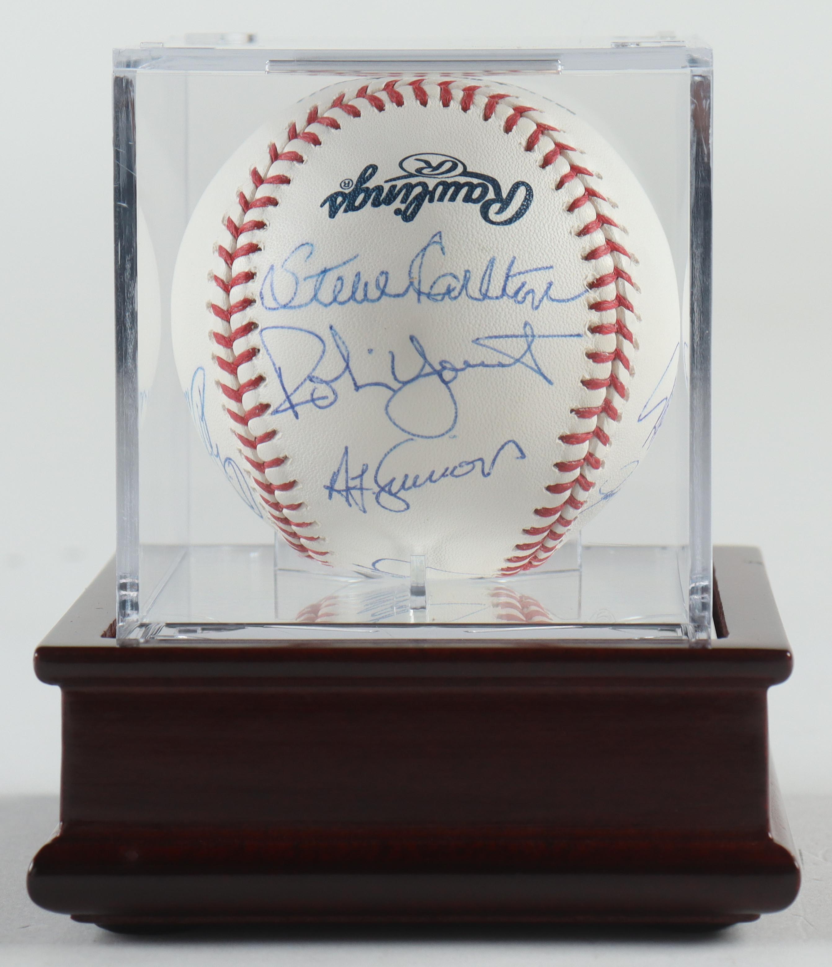 Baseball Legends & Hall of Famers OML Baseball Signed by (10) with Johnny Bench, Wade Boggs, Steve Carlton, Ivan Rodriguez with Display Case (PSA) at PristineAuction.com Baseball Legends & Hall of Famers OML Baseball Signed by (10) with Johnny Bench, Wade Boggs, Steve Carlton, Ivan Rodriguez with Display Case (PSA) at PristineAuction.com