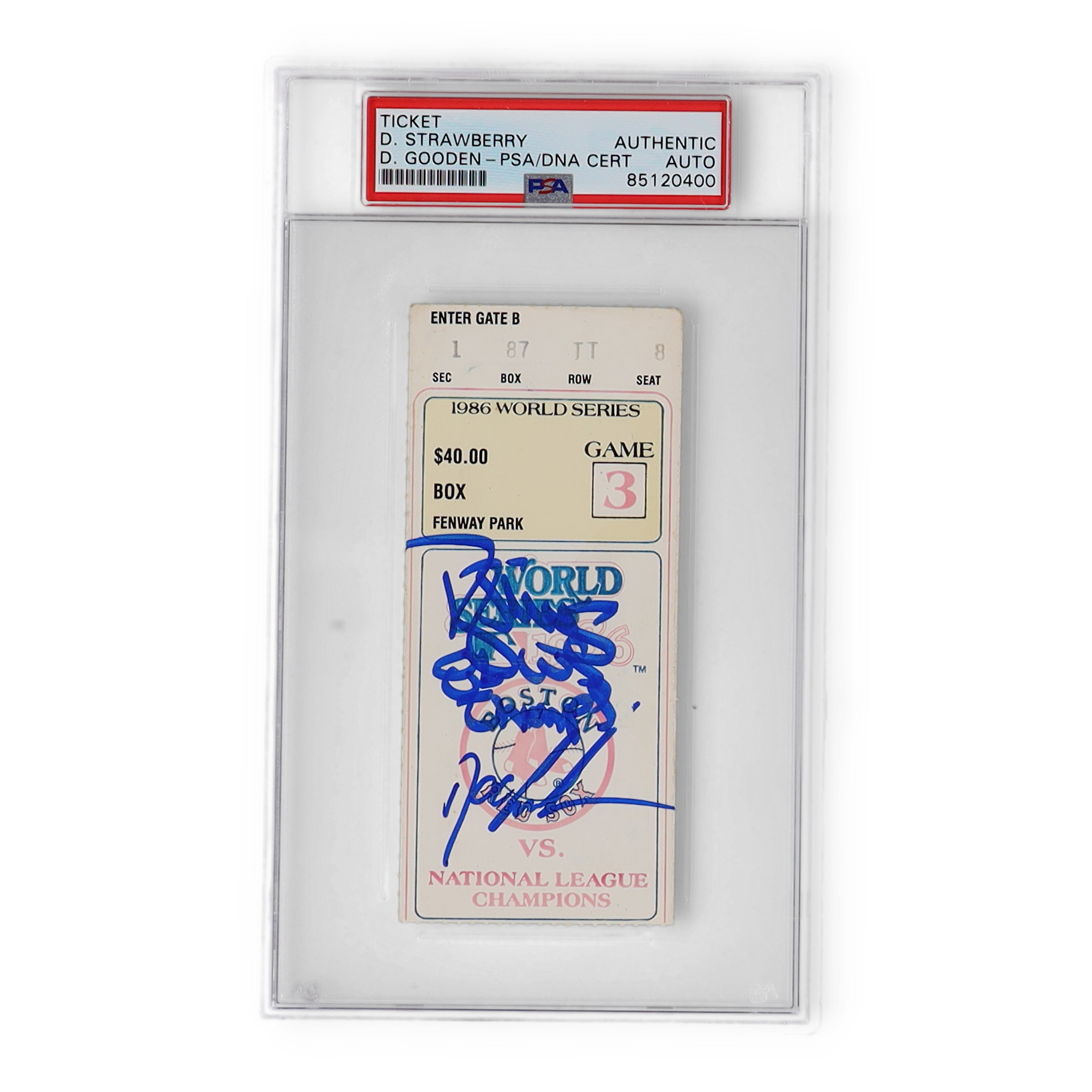 Darryl Strawberry & Dwight "Doc" Gooden Signed 1986 Original World Series Game Three Ticket Inscribed "86 WS Champs" (PSA) at PristineAuction.com Darryl Strawberry & Dwight "Doc" Gooden Signed 1986 Original World Series Game Three Ticket Inscribed "86 WS Champs" (PSA) at PristineAuction.com