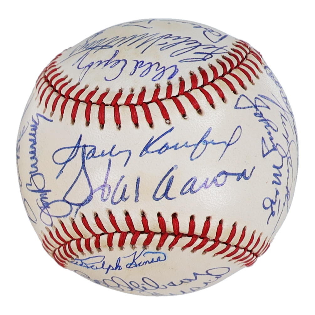 Baseball Hall of Famers ONL Baseball Signed by (23) with Hank Aaron, Sandy Koufax, Warren Spahn, Red Schoendist (Beckett) at PristineAuction.com Baseball Hall of Famers ONL Baseball Signed by (23) with Hank Aaron, Sandy Koufax, Warren Spahn, Red Schoendist (Beckett) at PristineAuction.com