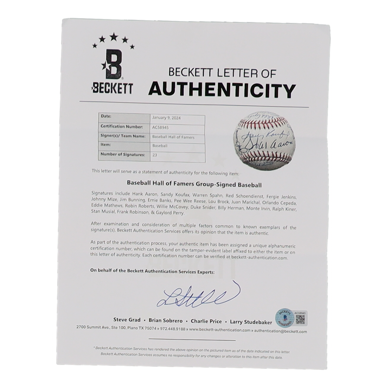Baseball Hall of Famers ONL Baseball Signed by (23) with Hank Aaron, Sandy Koufax, Warren Spahn, Red Schoendist (Beckett) at PristineAuction.com Baseball Hall of Famers ONL Baseball Signed by (23) with Hank Aaron, Sandy Koufax, Warren Spahn, Red Schoendist (Beckett) at PristineAuction.com
