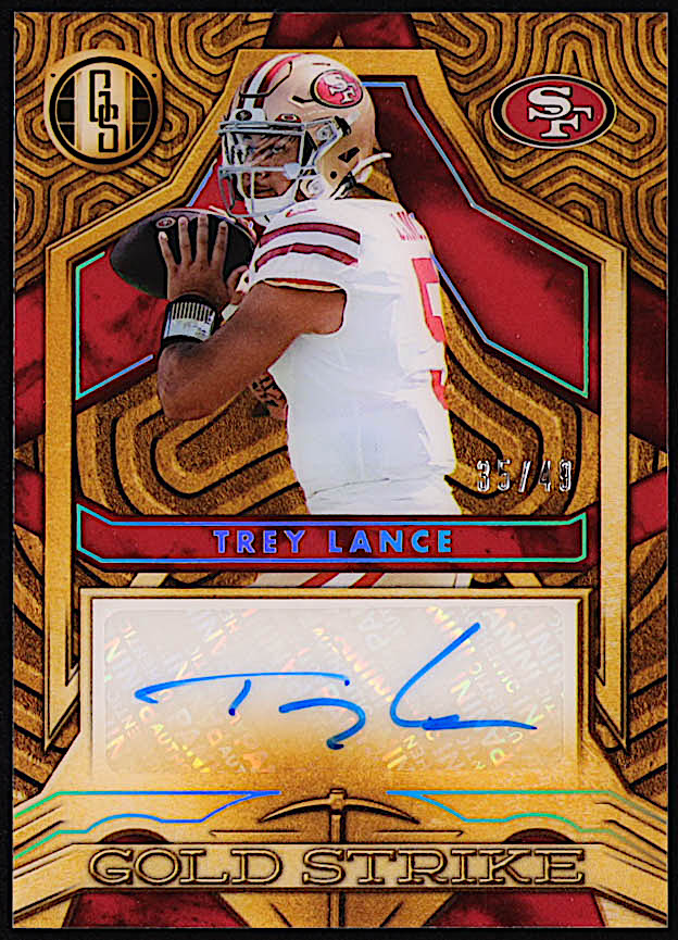 Trey Lance 2022 Panini Gold Standard Gold Strike Autographs #4 #35/49 at PristineAuction.com Trey Lance 2022 Panini Gold Standard Gold Strike Autographs #4 #35/49 at PristineAuction.com