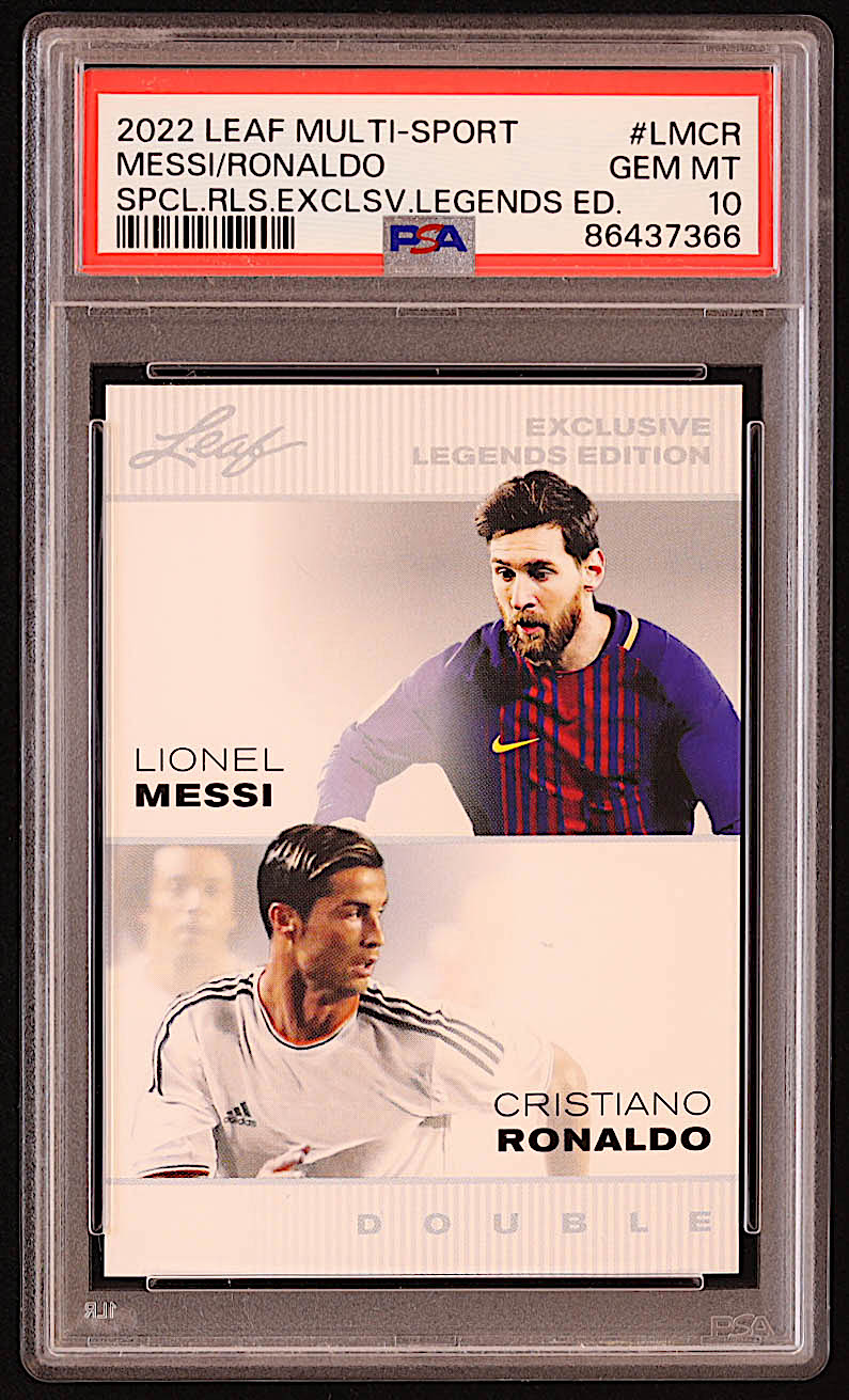 Lionel Messi / Cristiano Ronaldo 2022 Leaf Exclusive Legends Edition #LMCR (PSA 10) at PristineAuction.com Lionel Messi / Cristiano Ronaldo 2022 Leaf Exclusive Legends Edition #LMCR (PSA 10) at PristineAuction.com