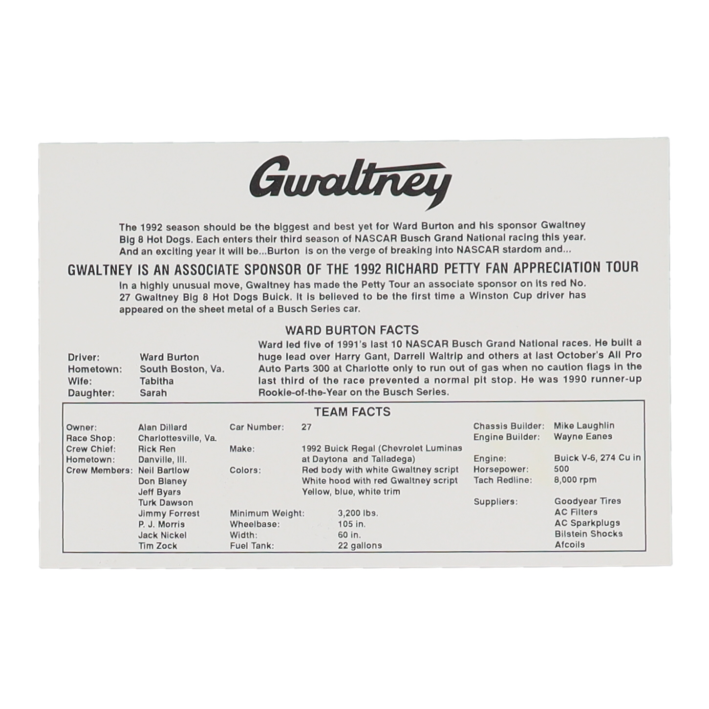 Ward Burton Signed NASCAR 6x8 Photo (Beckett) at PristineAuction.com Ward Burton Signed NASCAR 6x8 Photo (Beckett) at PristineAuction.com