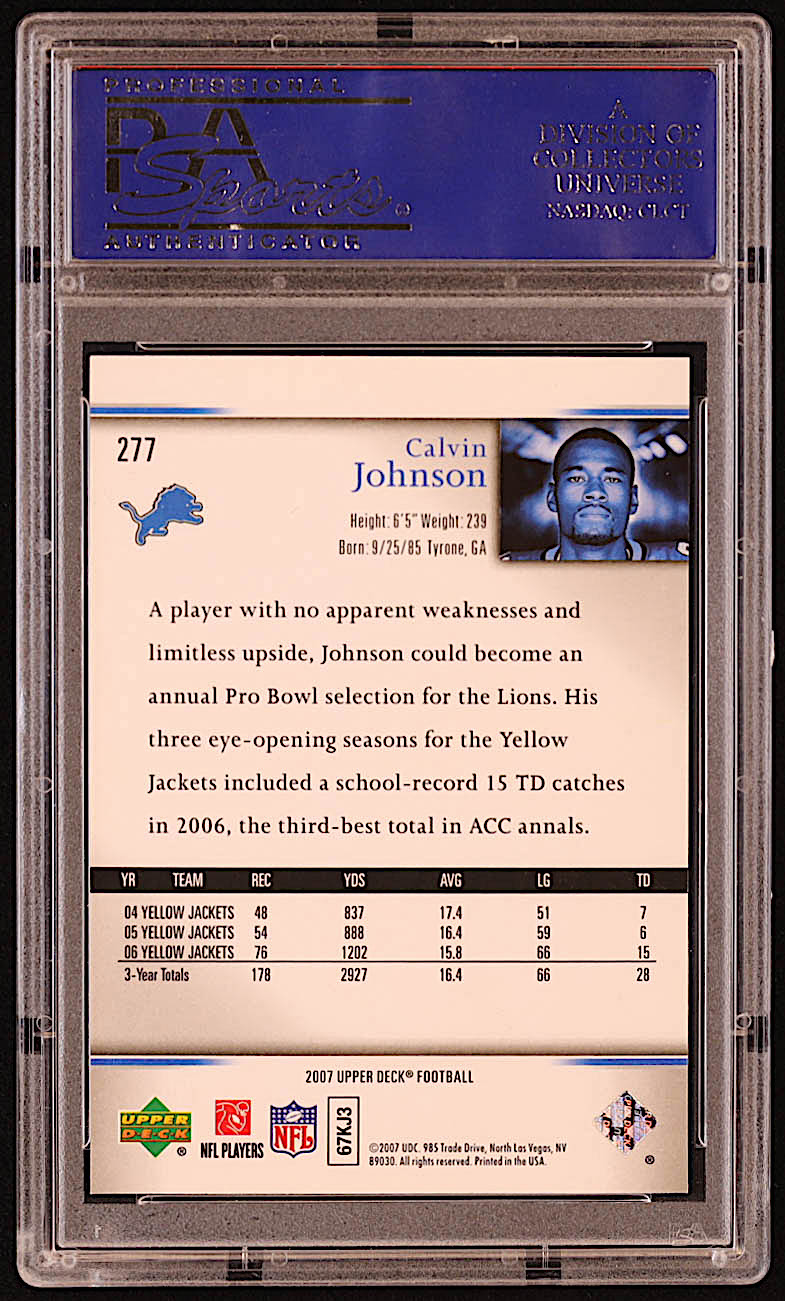 Calvin Johnson 2007 Upper Deck #277 RC (PSA 10) at PristineAuction.com Calvin Johnson 2007 Upper Deck #277 RC (PSA 10) at PristineAuction.com