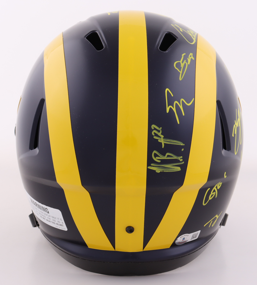 2023 Michigan Wolverines Full-Size Speed Helmet Team-Signed by (19) with J.J. McCarthy, Blake Corum, Roman Wilson, Colston Loveland (Beckett) at PristineAuction.com 2023 Michigan Wolverines Full-Size Speed Helmet Team-Signed by (19) with J.J. McCarthy, Blake Corum, Roman Wilson, Colston Loveland (Beckett) at PristineAuction.com