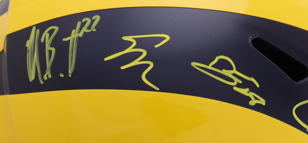 2023 Michigan Wolverines Full-Size Speed Helmet Team-Signed by (19) with J.J. McCarthy, Blake Corum, Roman Wilson, Colston Loveland (Beckett) at PristineAuction.com 2023 Michigan Wolverines Full-Size Speed Helmet Team-Signed by (19) with J.J. McCarthy, Blake Corum, Roman Wilson, Colston Loveland (Beckett) at PristineAuction.com