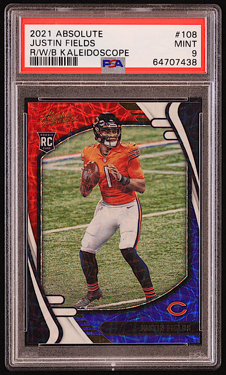 Justin Fields 2021 Absolute Red White and Blue Kaleidoscope #108 RC (PSA 9) at PristineAuction.com Justin Fields 2021 Absolute Red White and Blue Kaleidoscope #108 RC (PSA 9) at PristineAuction.com