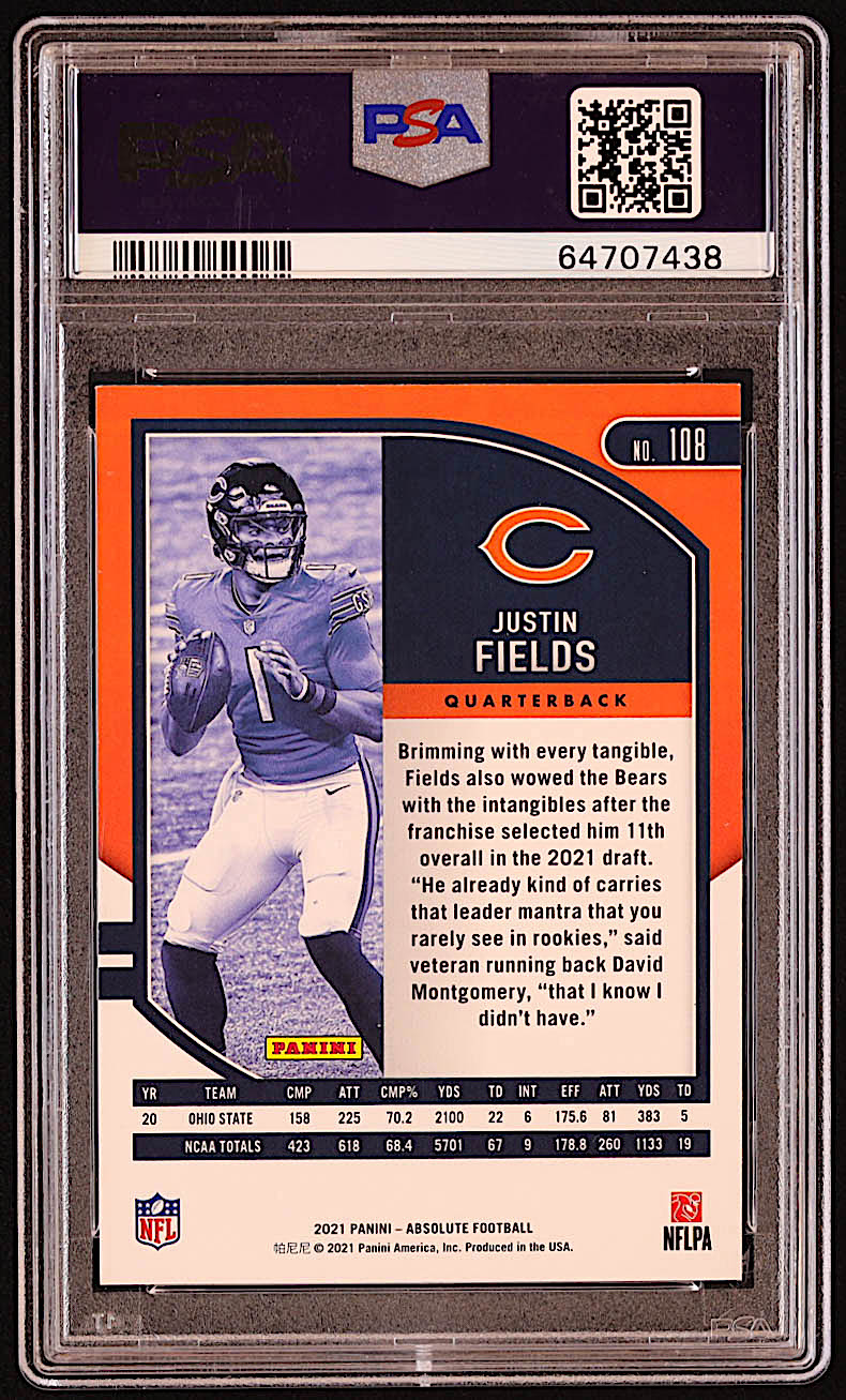 Justin Fields 2021 Absolute Red White and Blue Kaleidoscope #108 RC (PSA 9) at PristineAuction.com Justin Fields 2021 Absolute Red White and Blue Kaleidoscope #108 RC (PSA 9) at PristineAuction.com