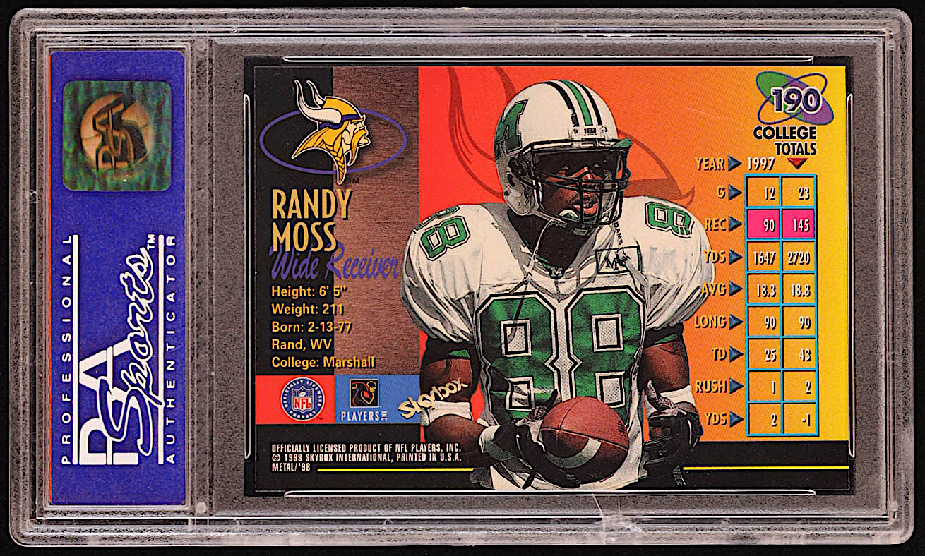Randy Moss 1998 Metal Universe #190 RC (PSA 9) at PristineAuction.com Randy Moss 1998 Metal Universe #190 RC (PSA 9) at PristineAuction.com