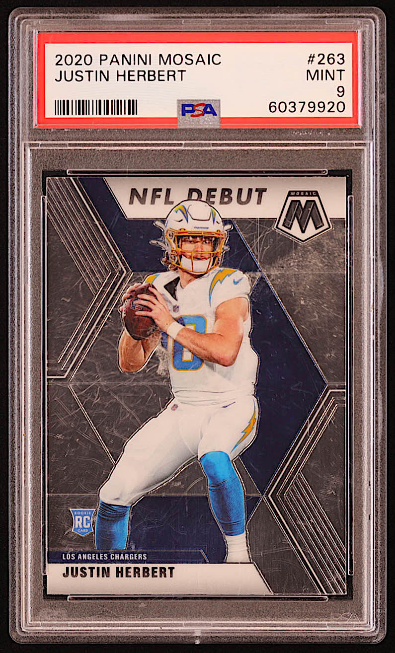 Justin Herbert 2020 Panini Mosaic #263 DEB RC (PSA 9) at PristineAuction.com Justin Herbert 2020 Panini Mosaic #263 DEB RC (PSA 9) at PristineAuction.com