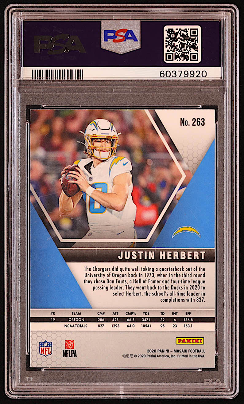 Justin Herbert 2020 Panini Mosaic #263 DEB RC (PSA 9) at PristineAuction.com Justin Herbert 2020 Panini Mosaic #263 DEB RC (PSA 9) at PristineAuction.com