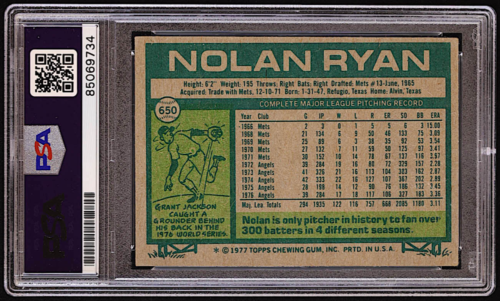 Nolan Ryan Signed 1977 Topps 650 (PSA Autograph Graded PSA