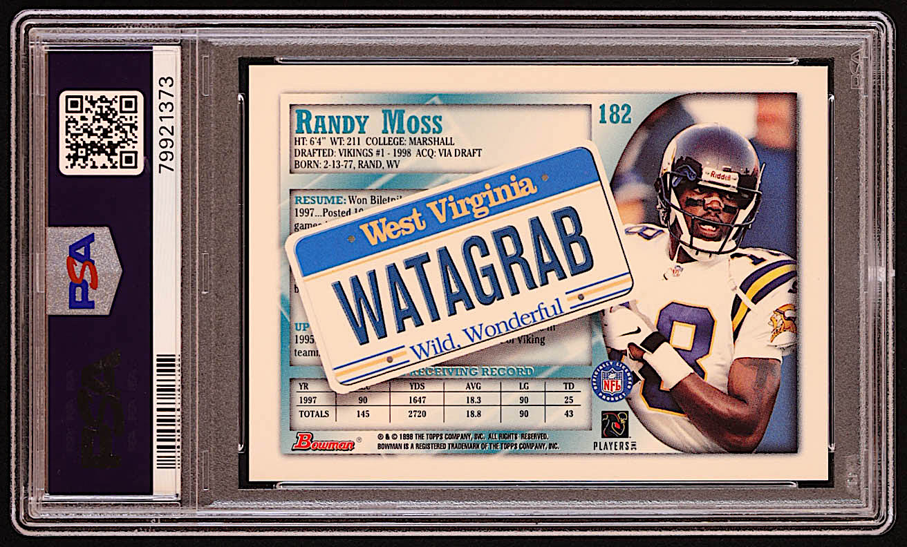 Randy Moss 1998 Bowman Interstate #182 (PSA 9) at PristineAuction.com Randy Moss 1998 Bowman Interstate #182 (PSA 9) at PristineAuction.com