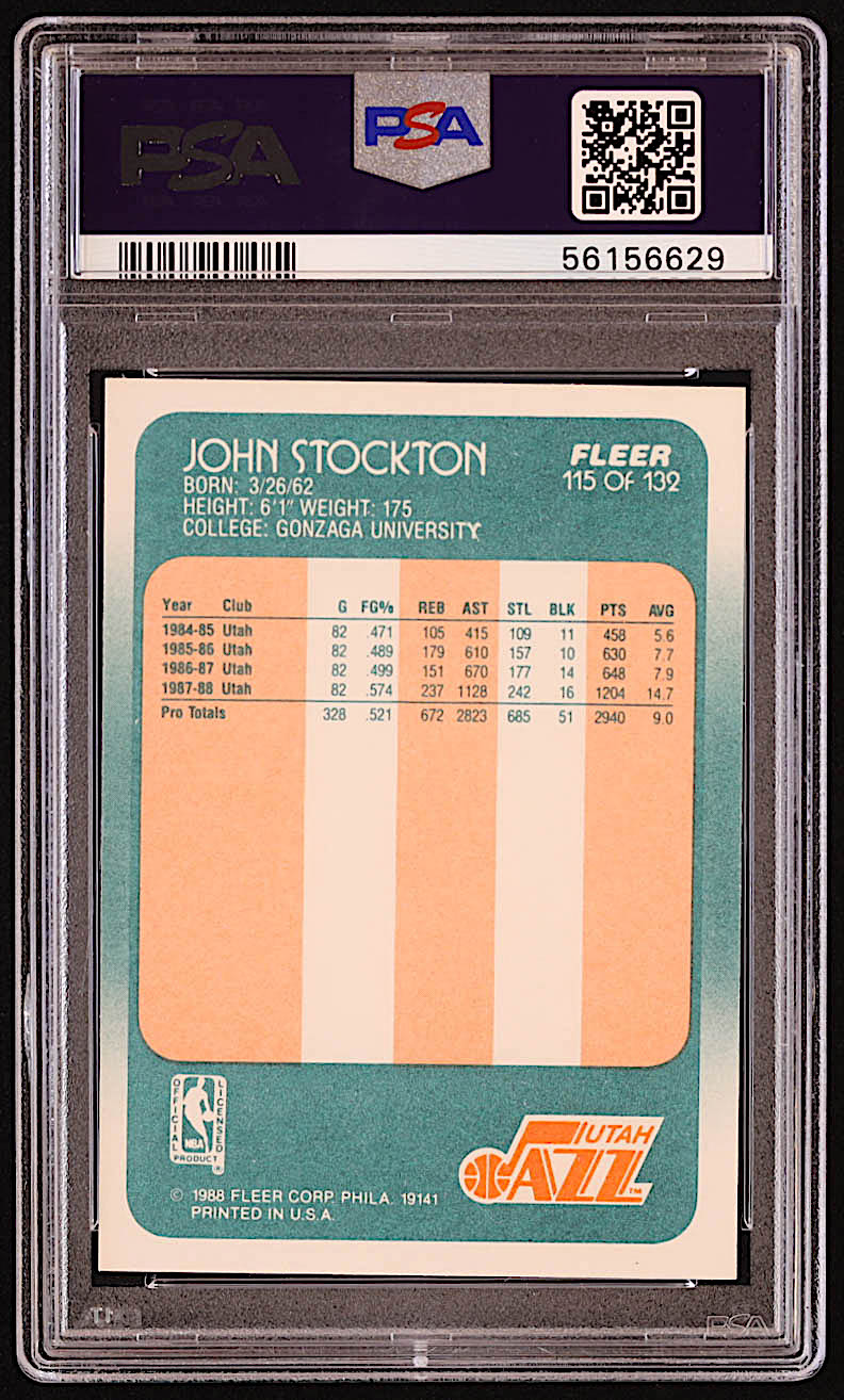 John Stockton 1988-89 Fleer #115 RC (PSA 8) at PristineAuction.com John Stockton 1988-89 Fleer #115 RC (PSA 8) at PristineAuction.com