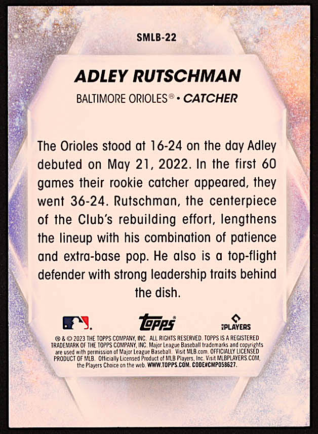 Adley Rutschman 2023 Topps Stars of MLB #SMLB22 RC at PristineAuction.com Adley Rutschman 2023 Topps Stars of MLB #SMLB22 RC at PristineAuction.com