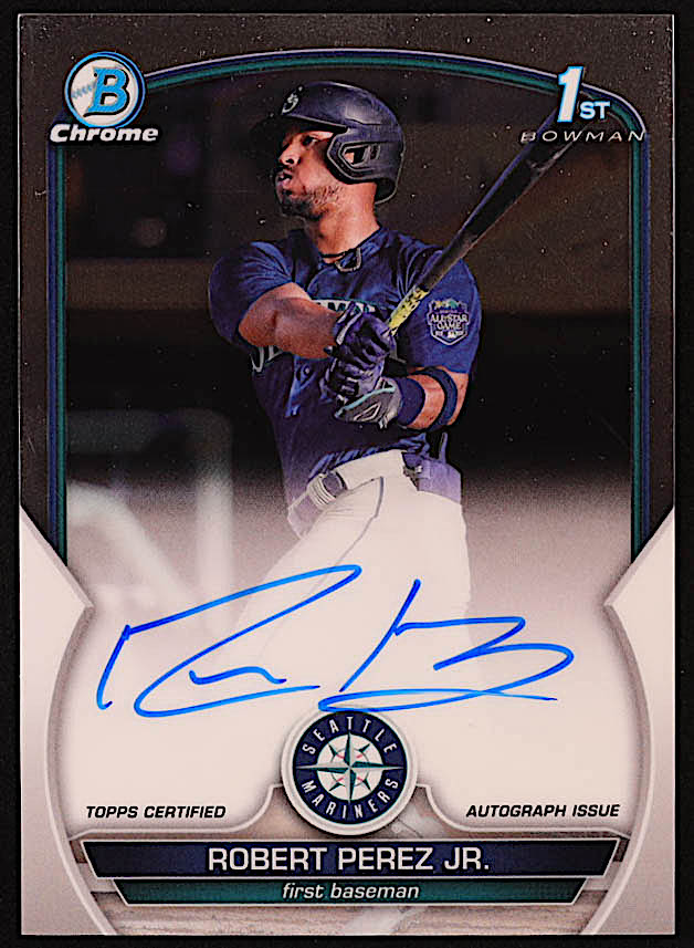 Robert Perez Jr. 2023 Bowman Chrome Prospect Autographs #CPARP RC at PristineAuction.com Robert Perez Jr. 2023 Bowman Chrome Prospect Autographs #CPARP RC at PristineAuction.com
