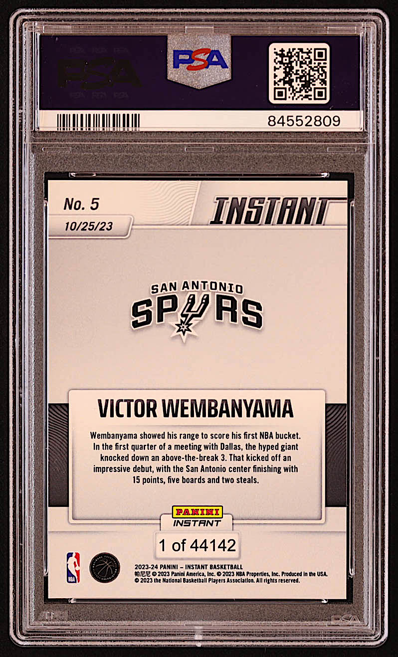 Victor Wembanyama 2023-24 Panini Instant #5 RC (PSA 10) at PristineAuction.com Victor Wembanyama 2023-24 Panini Instant #5 RC (PSA 10) at PristineAuction.com