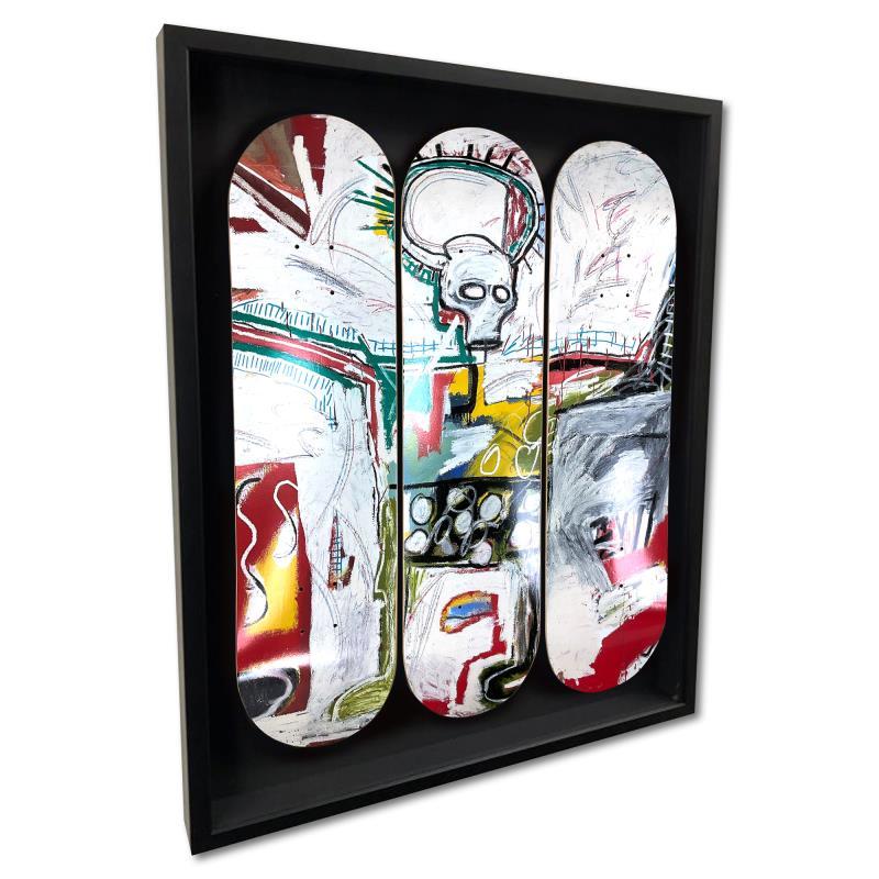 "Rotterdam (1982)" Custom Framed Skateboard Triptych by Jean-Michel Basquiat (Artova) at PristineAuction.com "Rotterdam (1982)" Custom Framed Skateboard Triptych by Jean-Michel Basquiat (Artova) at PristineAuction.com