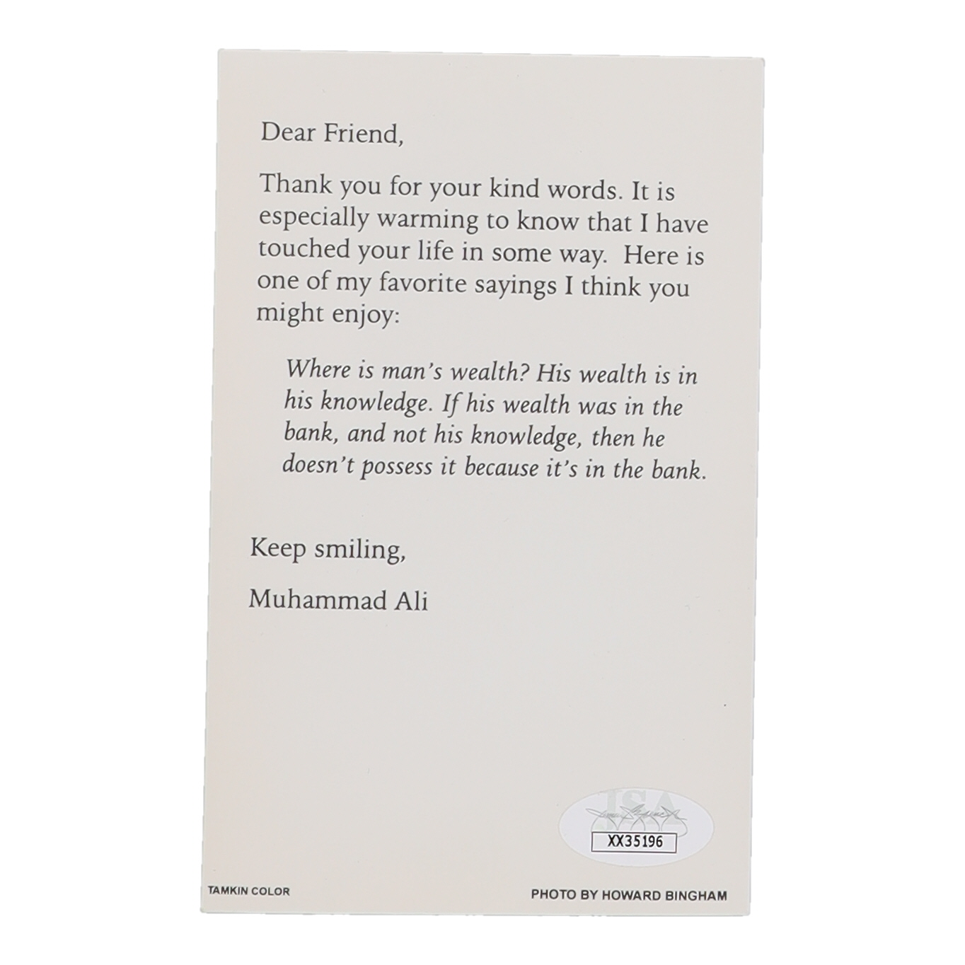 Muhammad Ali Signed Postcard (JSA) at PristineAuction.com Muhammad Ali Signed Postcard (JSA) at PristineAuction.com