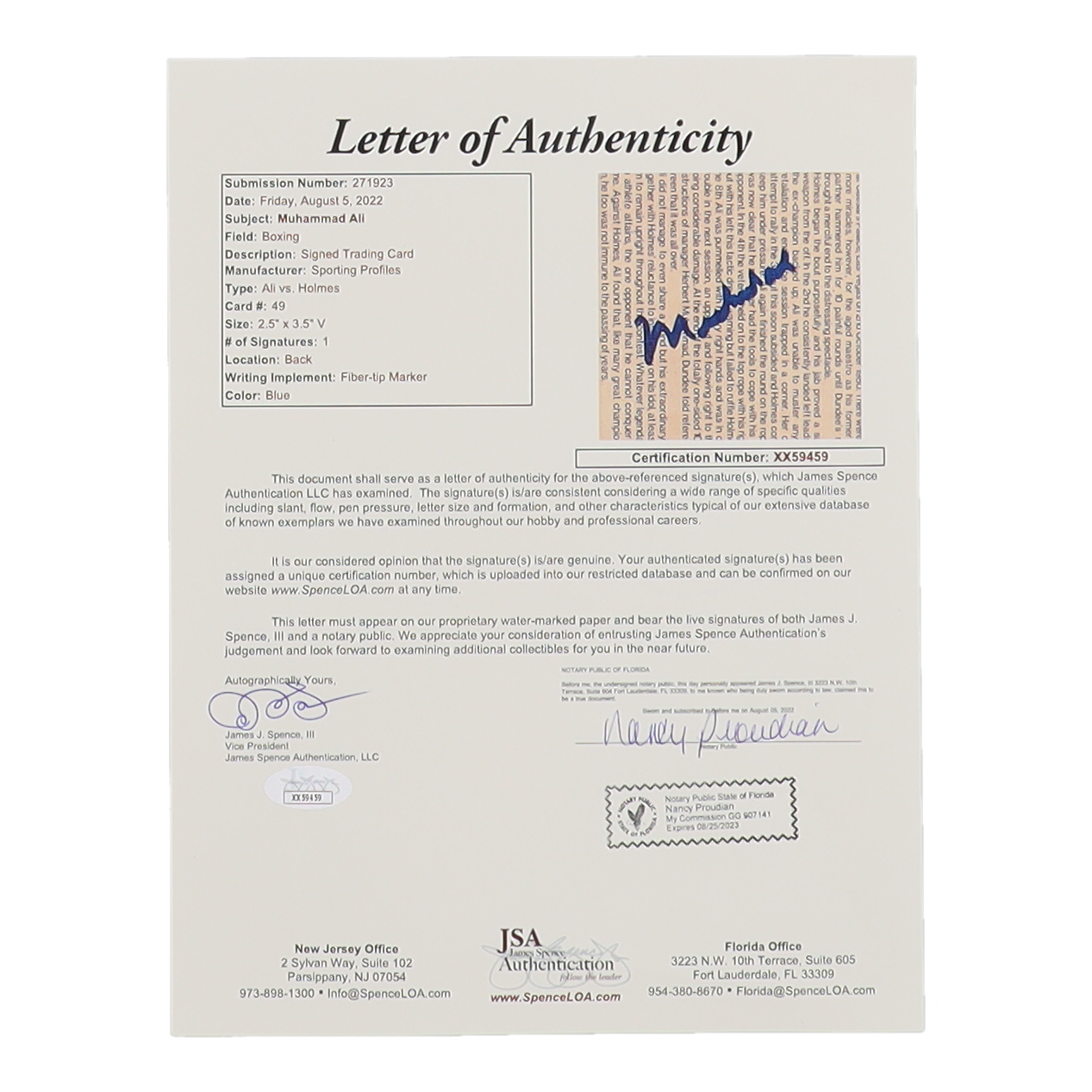 Muhammad Ali Signed Trading Card (JSA) at PristineAuction.com Muhammad Ali Signed Trading Card (JSA) at PristineAuction.com