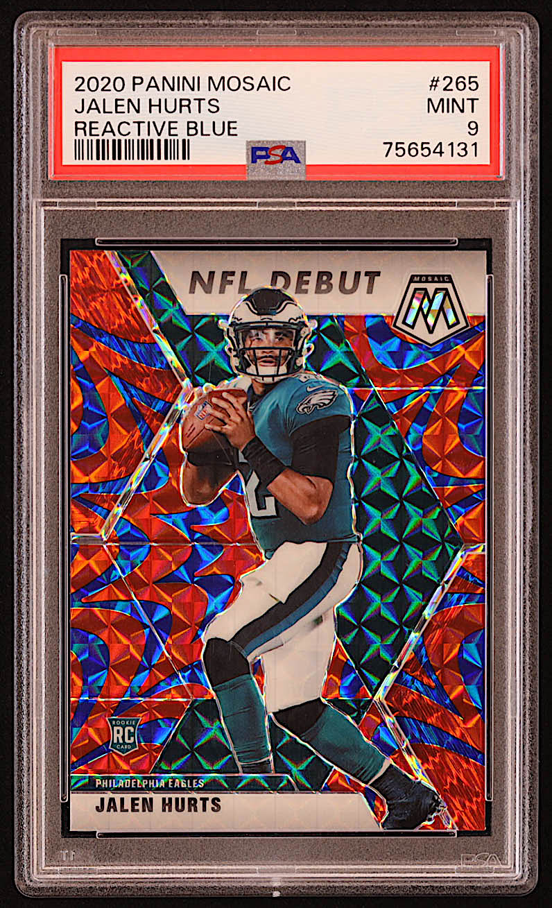 Jalen Hurts 2020 Panini Mosaic Mosaic Reactive Blue #265 DEB RC (PSA 9) at PristineAuction.com Jalen Hurts 2020 Panini Mosaic Mosaic Reactive Blue #265 DEB RC (PSA 9) at PristineAuction.com