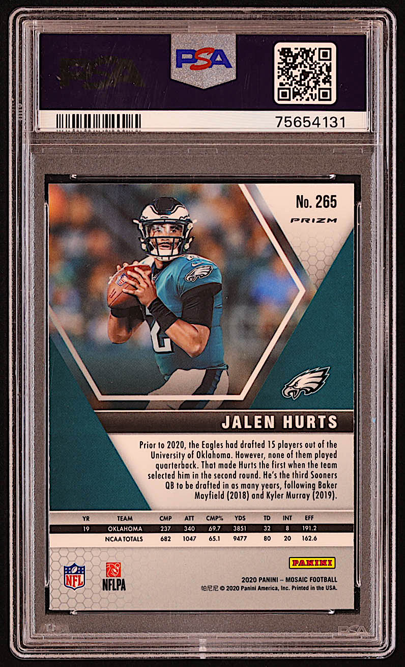 Jalen Hurts 2020 Panini Mosaic Mosaic Reactive Blue #265 DEB RC (PSA 9) at PristineAuction.com Jalen Hurts 2020 Panini Mosaic Mosaic Reactive Blue #265 DEB RC (PSA 9) at PristineAuction.com