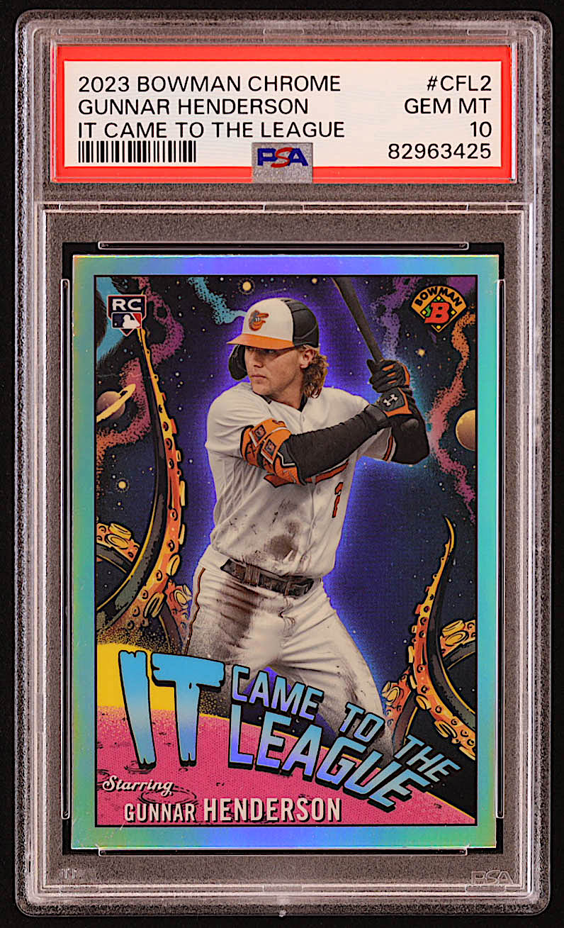 Gunnar Henderson 2023 Bowman Chrome It Came for the League #CFL2 RC (PSA 10) at PristineAuction.com Gunnar Henderson 2023 Bowman Chrome It Came for the League #CFL2 RC (PSA 10) at PristineAuction.com