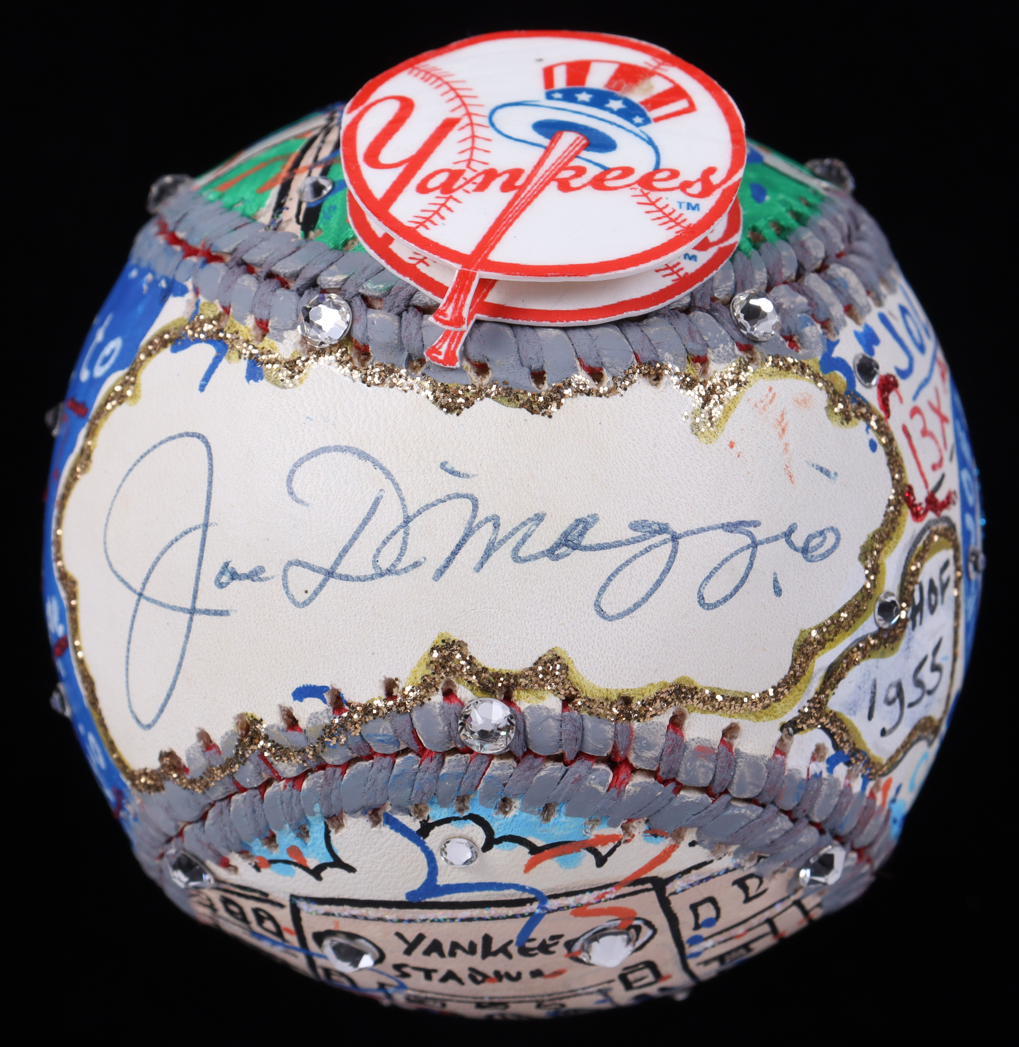 Joe DiMaggio Signed Baseball Hand-Painted by Renowned Pop Artist Charles Fazzino (PSA & PA) at PristineAuction.com Joe DiMaggio Signed Baseball Hand-Painted by Renowned Pop Artist Charles Fazzino (PSA & PA) at PristineAuction.com