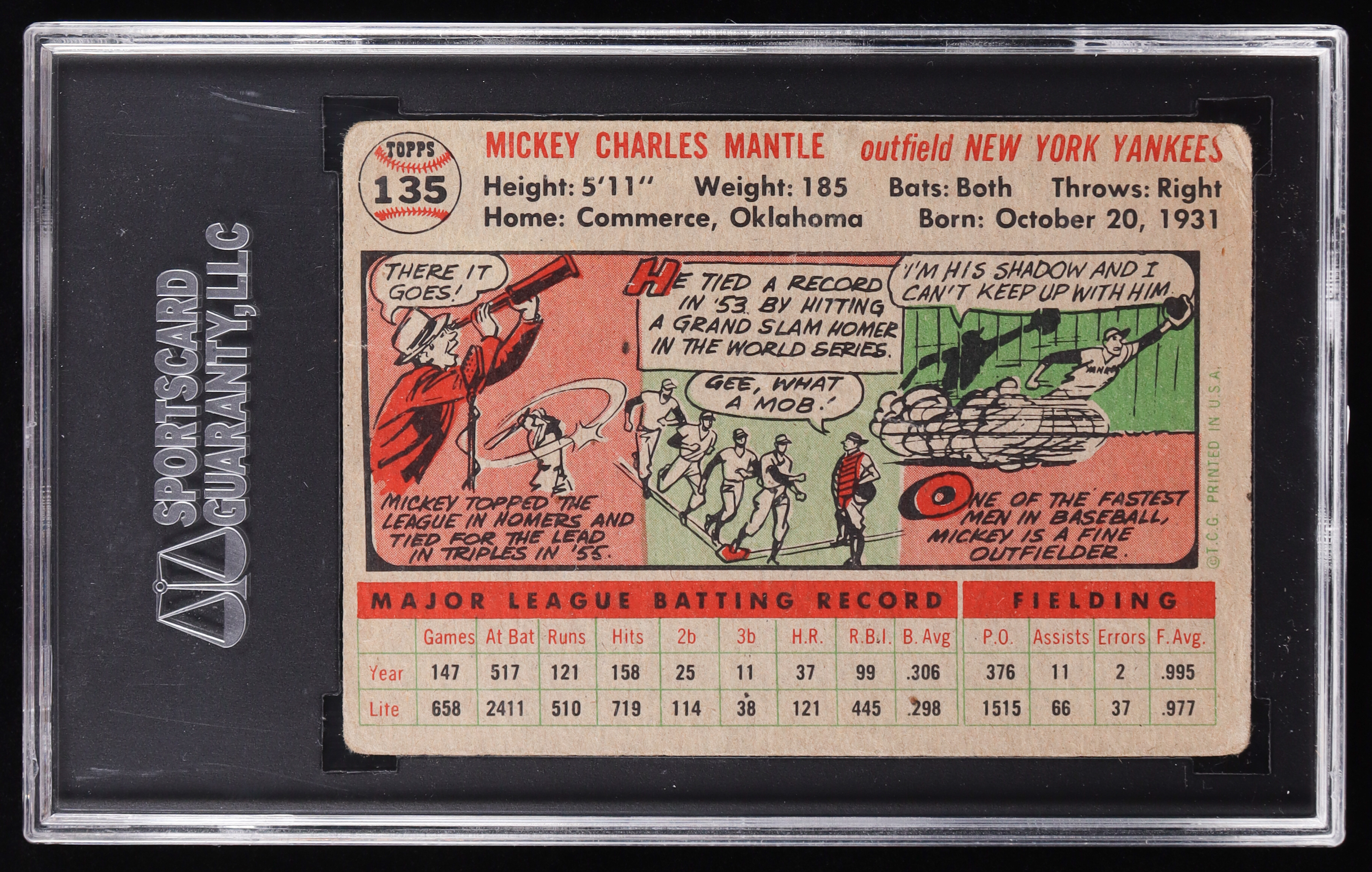 Mickey Mantle 1956 Topps / Gray Back #135 (SGC 3) at PristineAuction.com Mickey Mantle 1956 Topps / Gray Back #135 (SGC 3) at PristineAuction.com