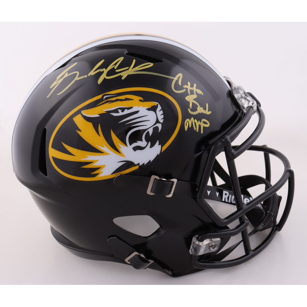 Brady Cook Signed Missouri Tigers FullSize Authentic OnField Speed Helmet Inscribed "Cotton