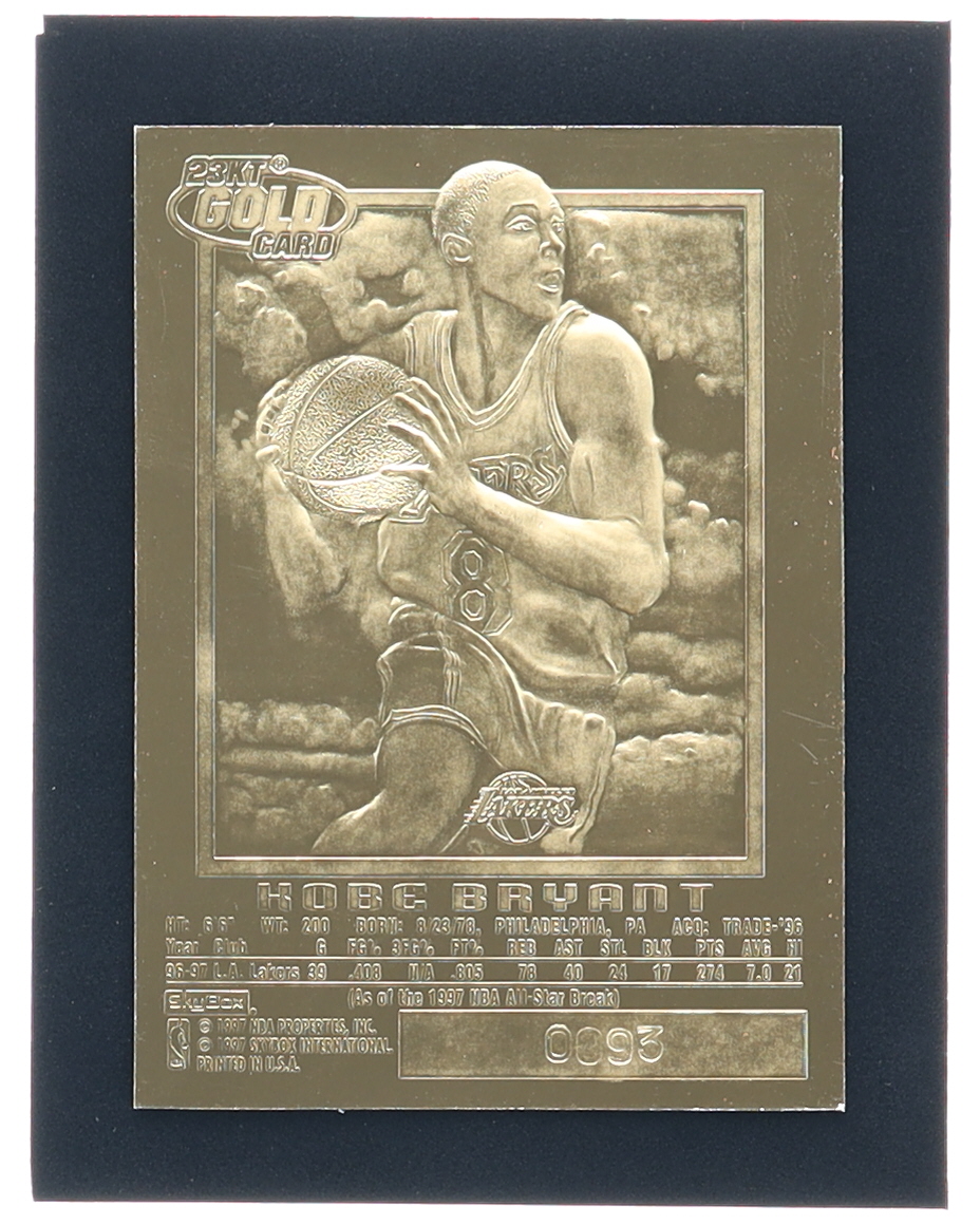 Kobe Bryant 1996-97 Skybox EX-2000 Feel the Game 23Kt Gold RC #93 at PristineAuction.com Kobe Bryant 1996-97 Skybox EX-2000 Feel the Game 23Kt Gold RC #93 at PristineAuction.com