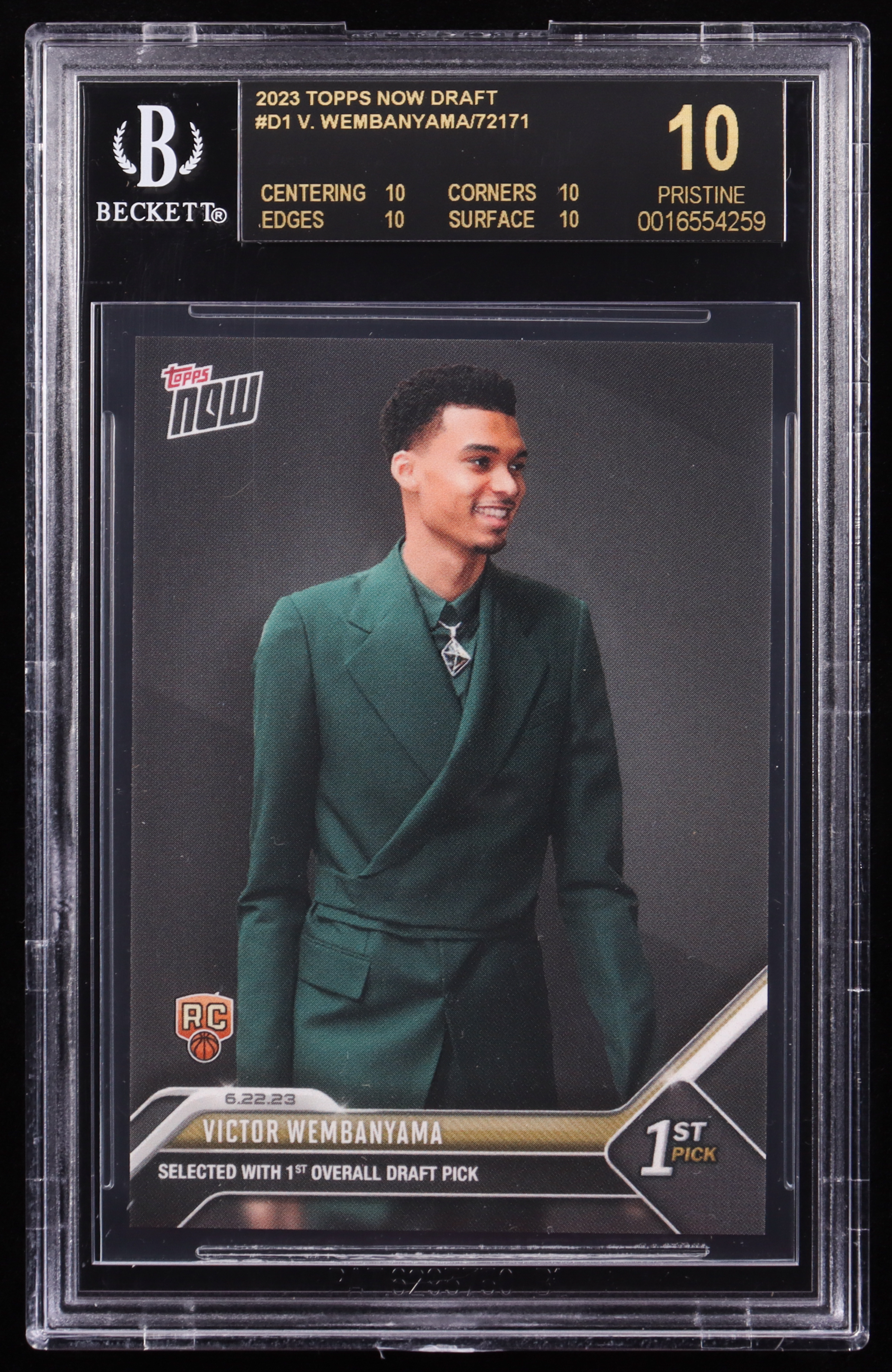 Victor Wembanyama 2023 Topps Now Draft #D1 RC (BGS Black Label 10) at PristineAuction.com Victor Wembanyama 2023 Topps Now Draft #D1 RC (BGS Black Label 10) at PristineAuction.com