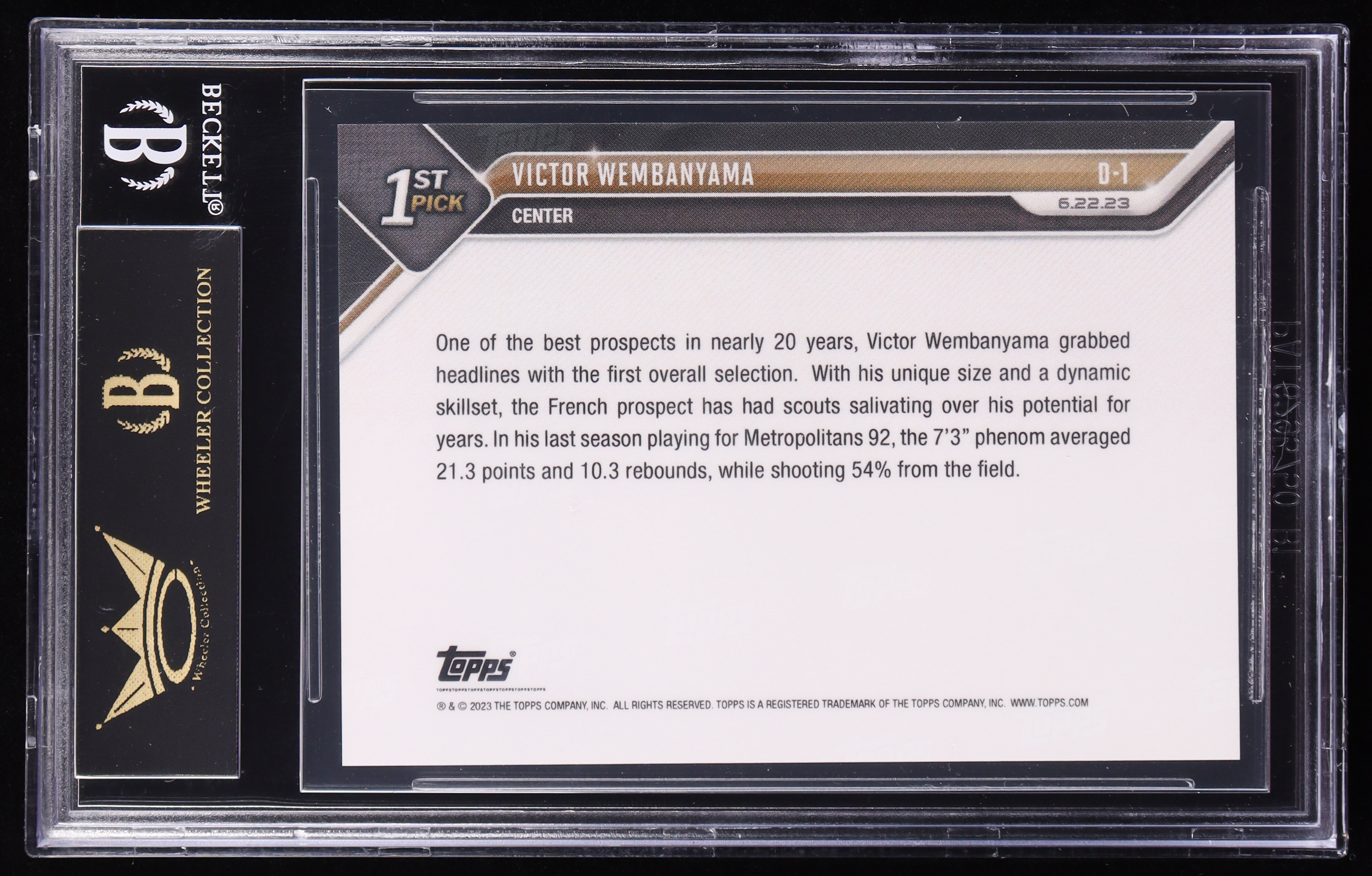 Victor Wembanyama 2023 Topps Now Draft #D1 RC (BGS Black Label 10) at PristineAuction.com Victor Wembanyama 2023 Topps Now Draft #D1 RC (BGS Black Label 10) at PristineAuction.com