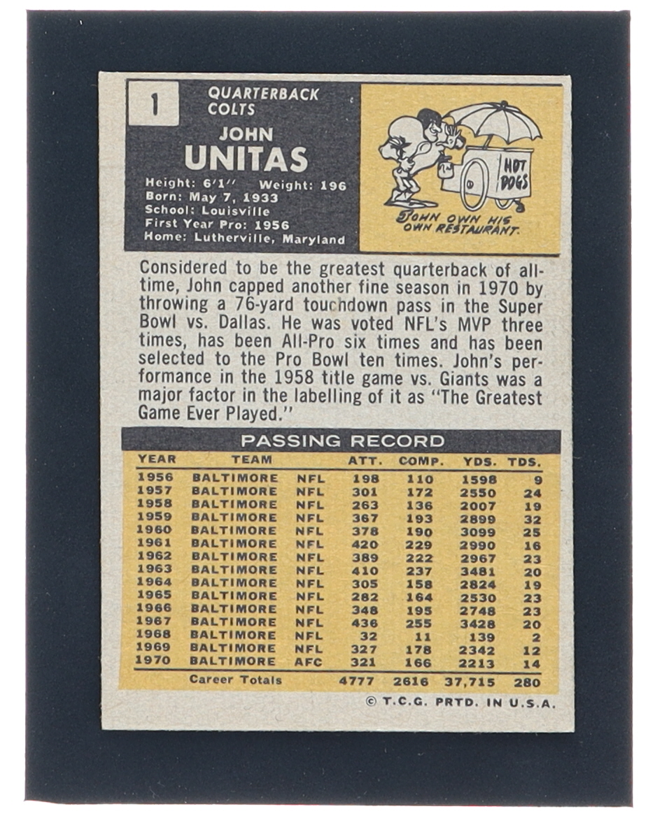 Johnny Unitas 1971 Topps #1 at PristineAuction.com Johnny Unitas 1971 Topps #1 at PristineAuction.com