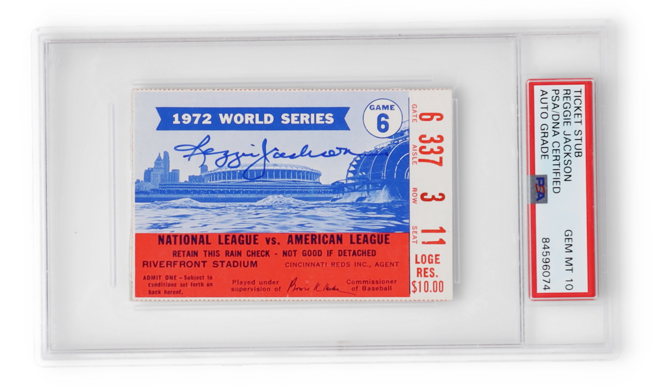 Reggie Jackson Signed 1972 World Series Riverfront Stadium Ticket (PSA | Auto Grade 10) at PristineAuction.com Reggie Jackson Signed 1972 World Series Riverfront Stadium Ticket (PSA | Auto Grade 10) at PristineAuction.com