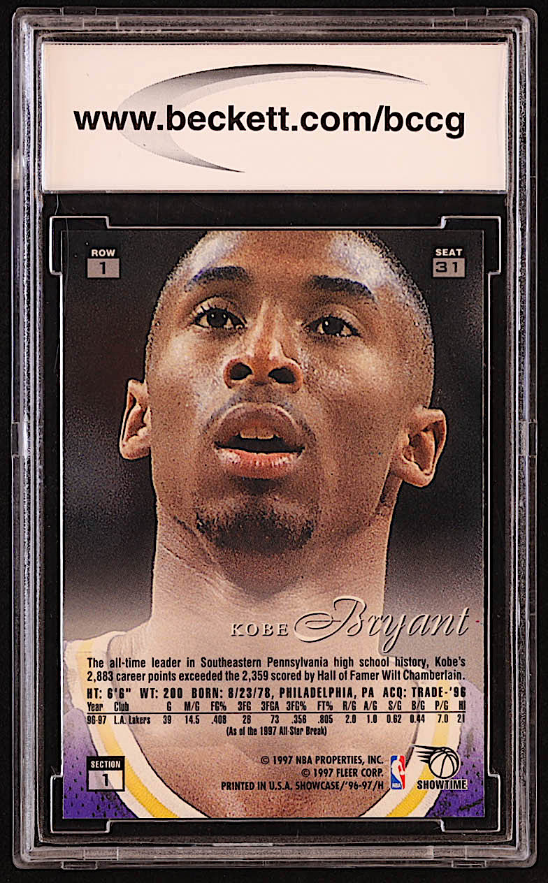 Kobe Bryant 1996-97 Flair Showcase Row 1 #31 RC (BCCG 10) at PristineAuction.com Kobe Bryant 1996-97 Flair Showcase Row 1 #31 RC (BCCG 10) at PristineAuction.com