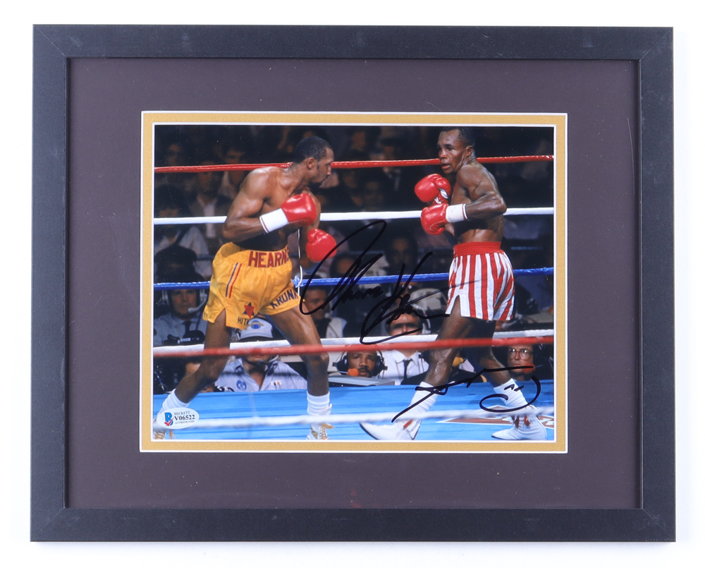 Sugar Ray Leonard & Thomas Hearns Signed Custom Framed Photo Display (Beckett) at PristineAuction.com Sugar Ray Leonard & Thomas Hearns Signed Custom Framed Photo Display (Beckett) at PristineAuction.com